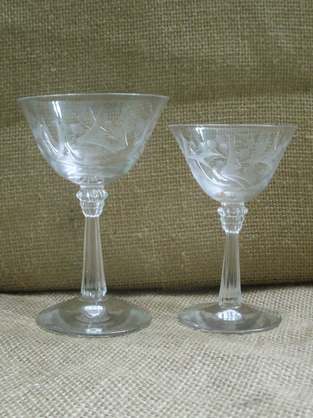 Vintage Fostoria Cynthia Pattern Champagne & Cocktail Glasses Set of 2